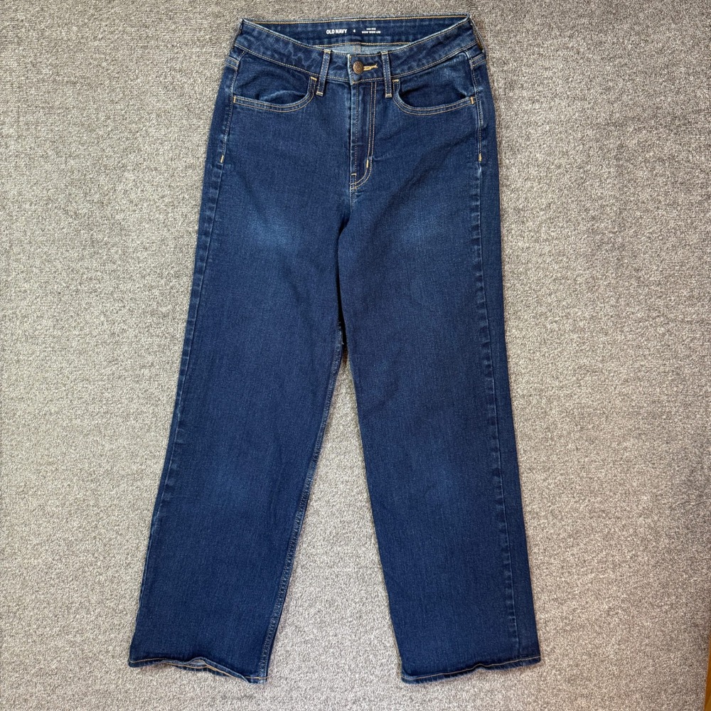 Old Navy Wow Wide Leg Jeans Womens 4 High Rise Dark Wash Stretch Denim
